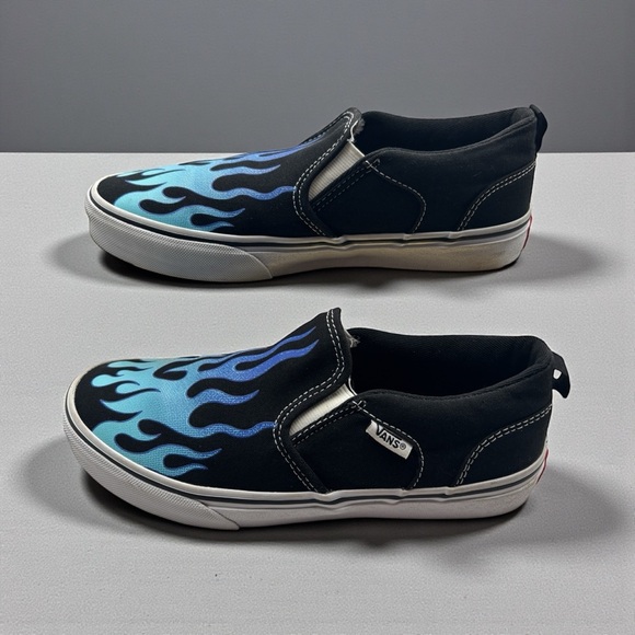 Vans Asher slip ons Kids Black and Blue Flame Sneakers - Picture 3 of 9